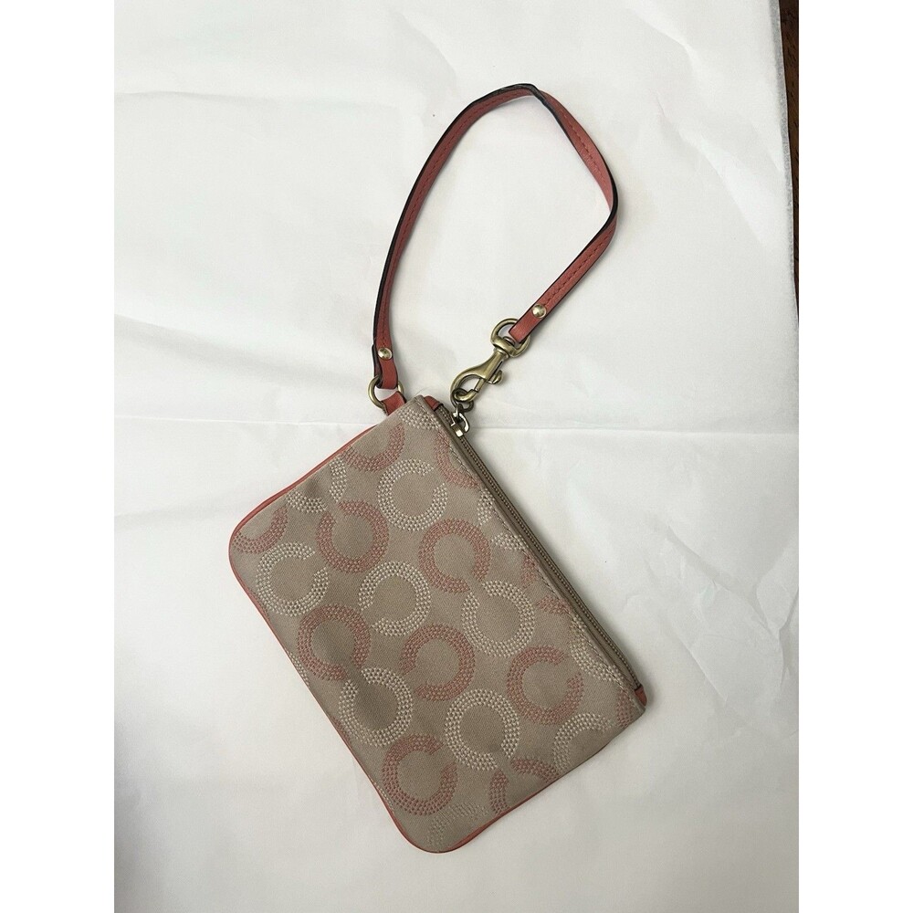 COACH ASHLEY DOT OP ART KHAKI TEAROSE Small WRISTLET